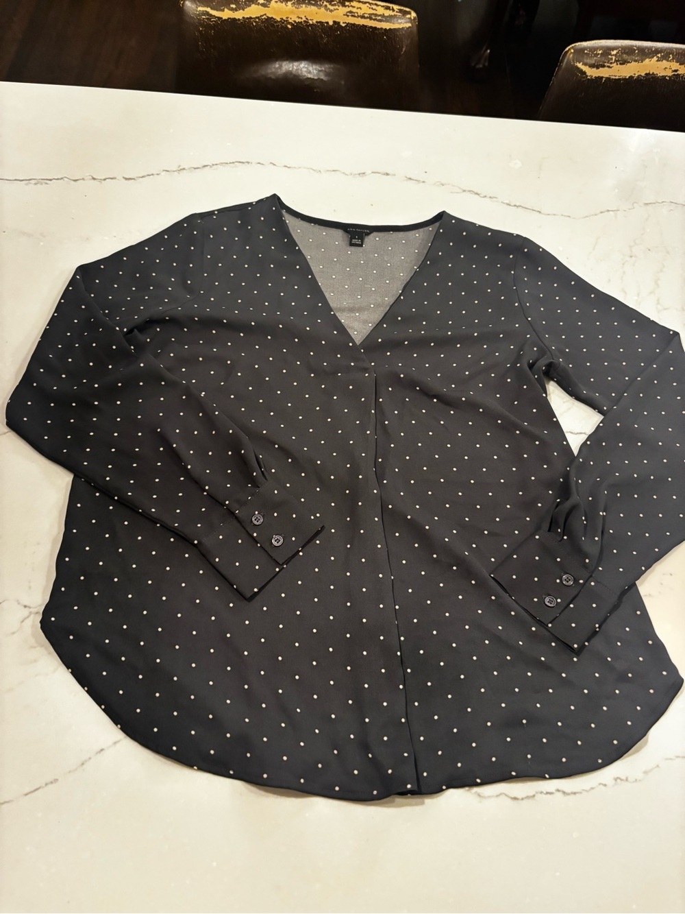 Ann Taylor Black V-Neck Polka Dot Blouse